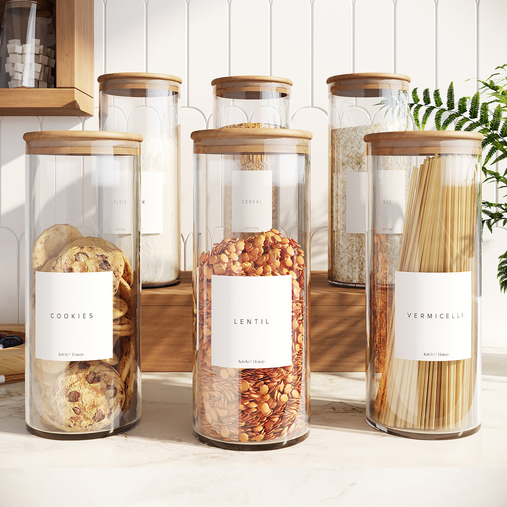 Set of 6 micro 18oz Kitchen Pantry Storage Glass Jars With Airtight Bamboo  Seal Lid 