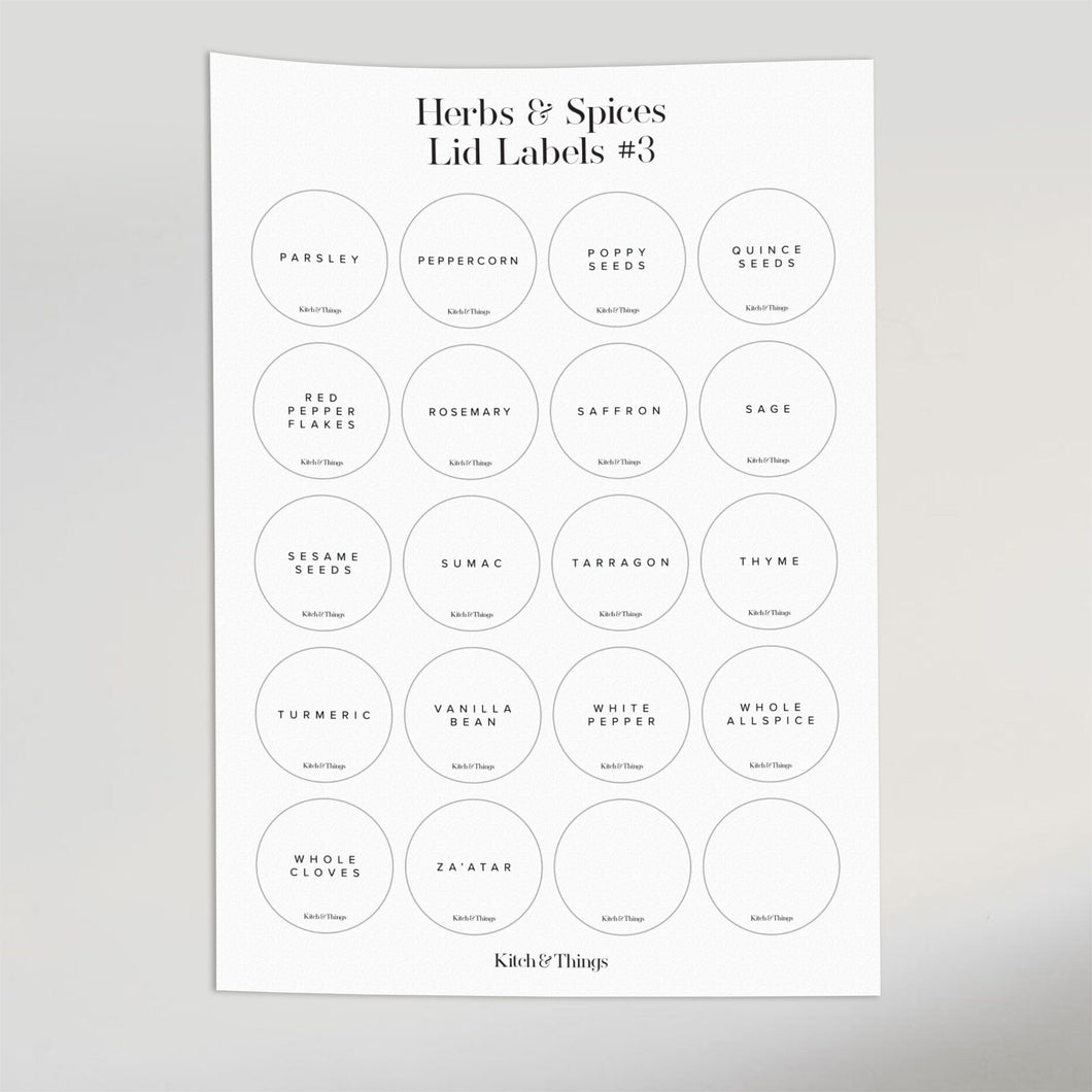 Herbs & Spices Round Lid Labels | Round Labels
